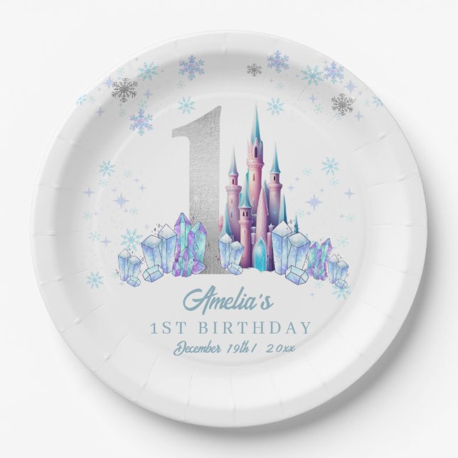 Assiettes En Carton Argent Sparkle Royaume gelé Château 1er Anniversai (Devant)