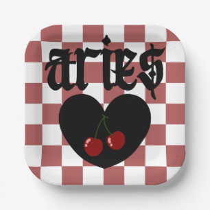Assiettes En Carton Aries Gothique esthétique À damiers Cerise Art