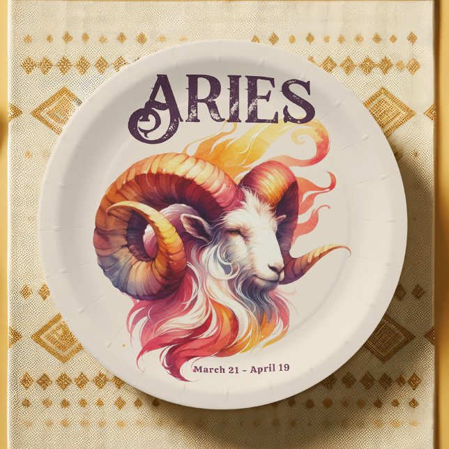 Assiettes En Carton Aries Zodiac fête d'anniversaire à thème (Aries Ram Zodiac Sign Theme Party Suite | Elevate Your Event with Matching Paper Plates & Decor)