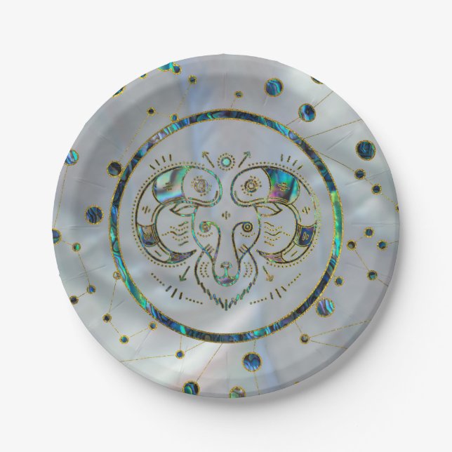 Assiettes En Carton Aries Zodiac Gold Abalone sur Constellation (Devant)