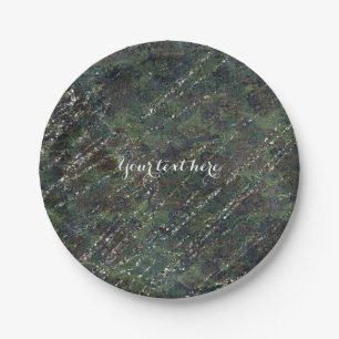 Assiettes En Carton Armée verte et argentée Camouflage Paillettes Glam