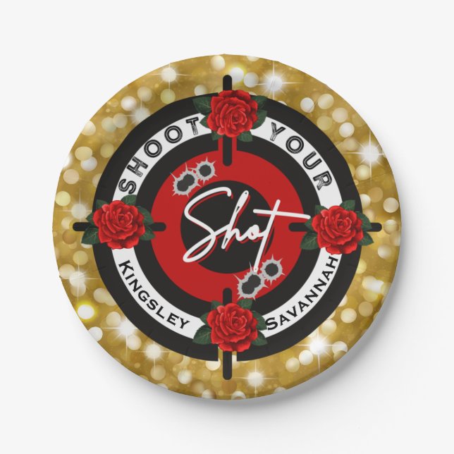Assiettes En Carton Armes à feu ou Roses tirez sur votre photo Révélat (Devant)