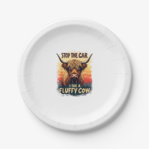 Assiettes En Carton Arrêtez La Voiture Je Vois Fluffy Cow Retro Highla