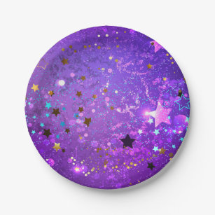 Assiettes En Carton Arrière - plan de feuille violet avec étoiles