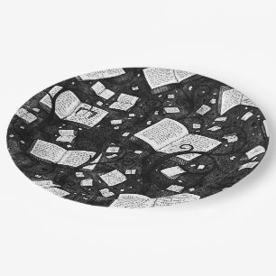Assiettes En Carton Arrière - plan De Livres Noir Et Blanc