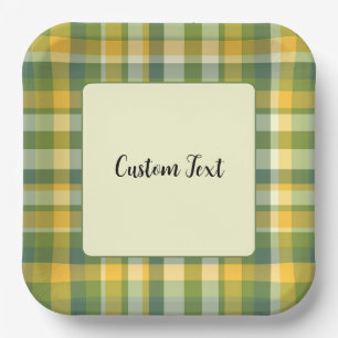 Assiettes En Carton Arrière - plan de Motif Plaid jaune et vert