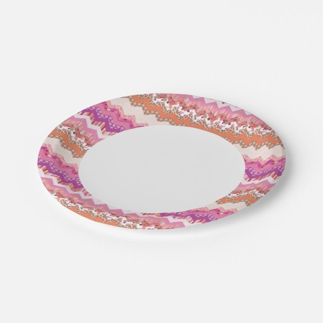 Assiettes En Carton arrière - plan de zigzag rose (Angle)
