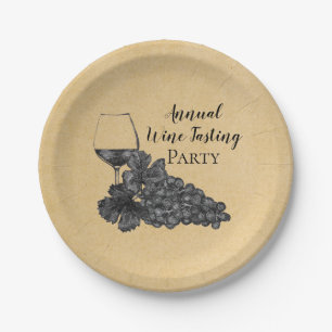 Assiettes En Carton Arrière - plan d'or de raisins en verre de vin