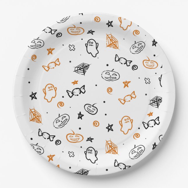 Assiettes En Carton Arrière - plan Motif Halloween (Devant)