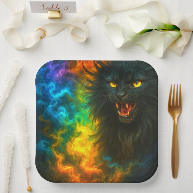 Assiettes En Carton Art de chat noir (Mariage)
