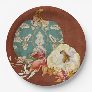 Assiettes En Carton Art de la feuille de Motif de Thanksgiving d'autom