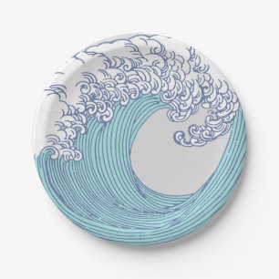 Assiettes En Carton Art de vague de surf Ukiyo-e japonais vintage de l
