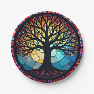 Assiettes En Carton Art de verre coloré, Arbre de Vie en verre coloré