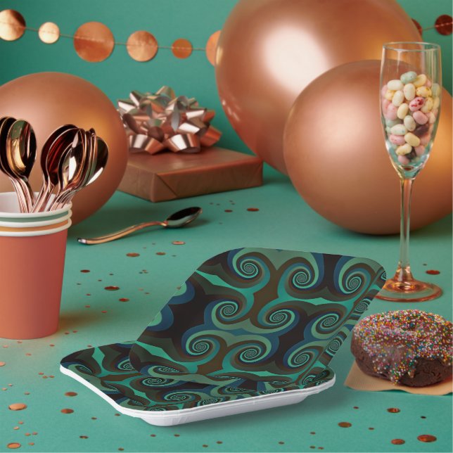 Assiettes En Carton Art déco classique noir et vert vacances (Multi)