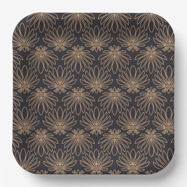 Assiettes En Carton Art Deco pattern with gold floral motifs  (Recto)