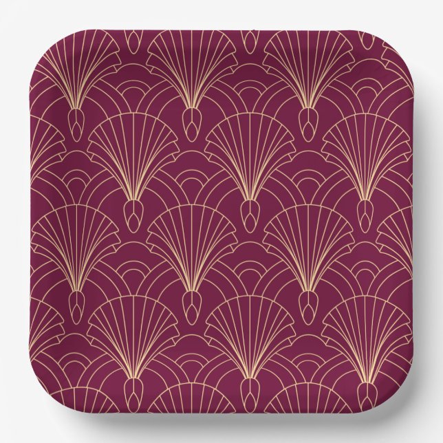 Assiettes En Carton Art Deco pattern with gold geometric fan motifs  (Recto)