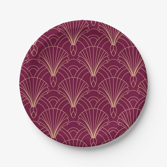 Assiettes En Carton Art Deco pattern with gold geometric fan motifs  (Devant)