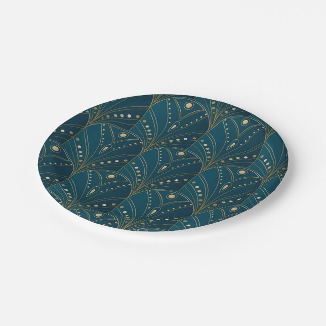 Assiettes En Carton Art Deco pattern with gold geometric shapes (Angle)
