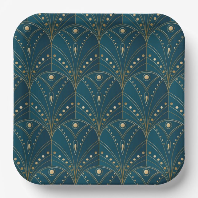 Assiettes En Carton Art Deco pattern with gold geometric shapes (Recto)