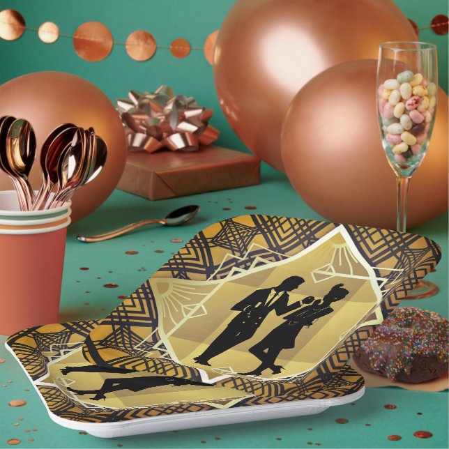 Assiettes En Carton Art Déco Roaring 20's Couple New Year's Eve Party (Multi)