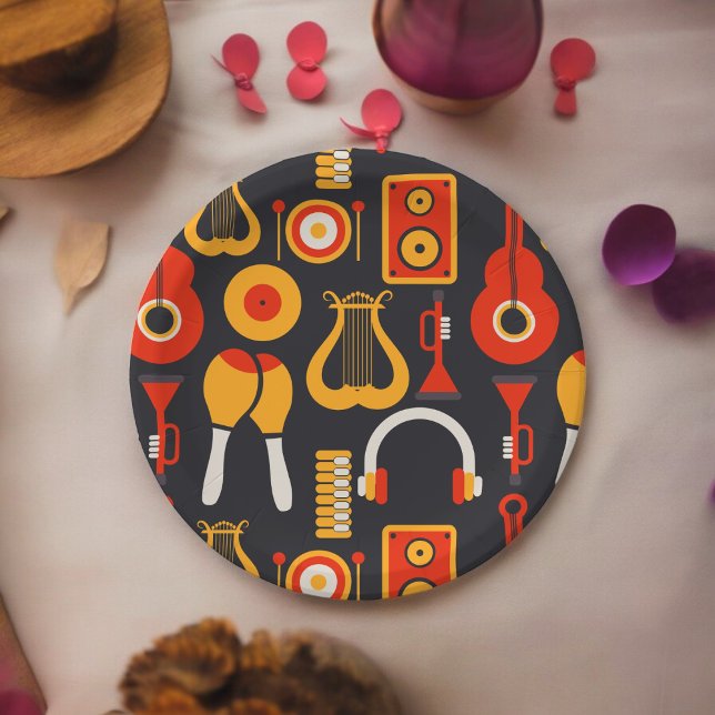 Assiettes En Carton Art des instruments de musique (music sound night party,birthday,wedding,baby shower,special occasion event paper plate party suppli)