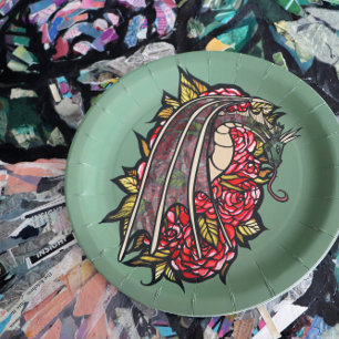 Assiettes En Carton Art Dragon Roses Rouge
