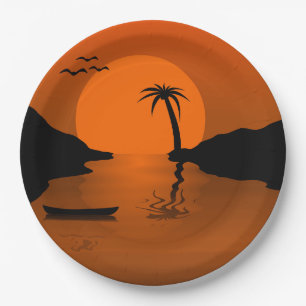 Assiettes En Carton Art du coucher de soleil tropical