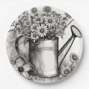 Assiettes En Carton Art du printemps, Arrosage, Art noir et blanc