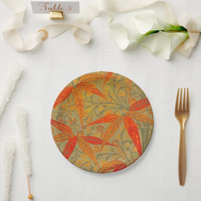Assiettes En Carton Art en bambou terrestre Vintage Imprimer orange (Mariage)
