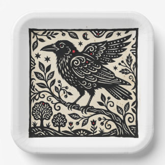 Assiettes En Carton Art folklorique corbeau, 