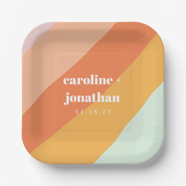Assiettes En Carton Art Géométrique Retro Pastel Mariage personnalisé (Recto)
