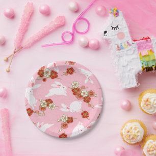 Assiettes En Carton Art japonais : Plaques en papier Sakura et lapins 