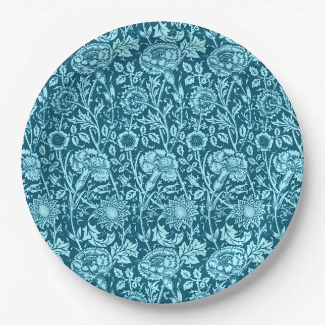Assiettes En Carton Art nouveau Carnation Damask, Indigo et Sky Blue (Devant)