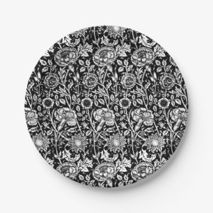 Assiettes En Carton Art nouveau Carnation Damask, noir et blanc