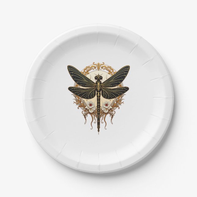 Assiettes En Carton Art Nouveau Dragonfly Elegant Steampunk (Devant)