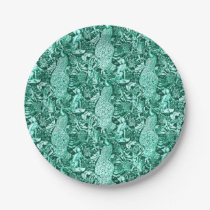 Assiettes En Carton Art Nouveau Peacock Print, Turquoise et Aqua