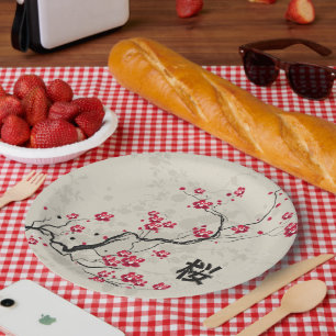 Assiettes En Carton Art oriental de fleurs de cerisier de Sakura de
