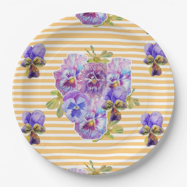 Assiettes En Carton Art Pansy Jaune Fleurs Motif Papier Plaque (Devant)