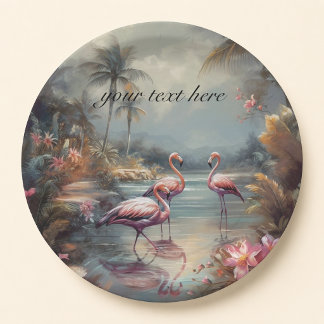 Assiettes En Carton Art personnalisé de flamant rose vintage tropical