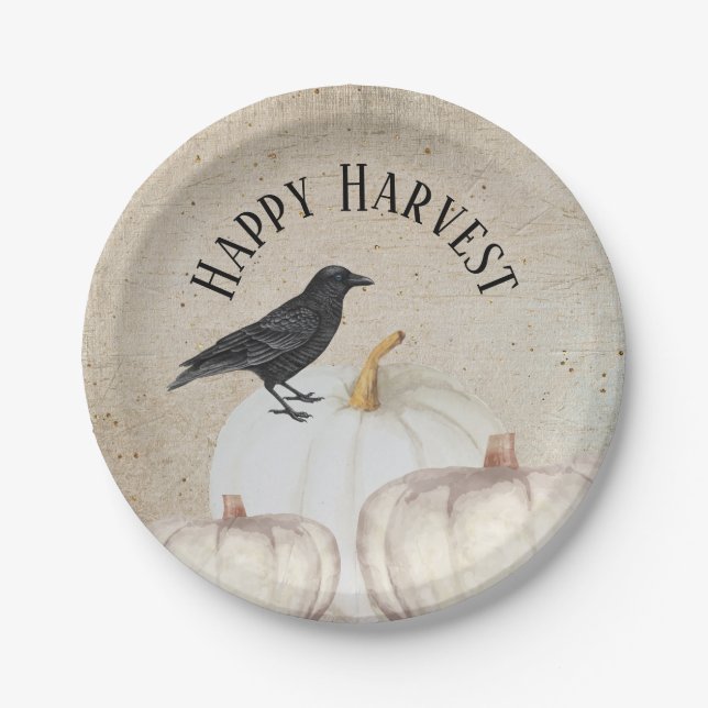 Assiettes En Carton Art populaire Bonne récolte Citrouille blanc (Devant)