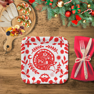 Assiettes En Carton Art populaire renard endormi