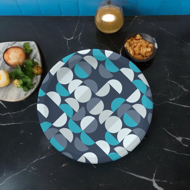 Assiettes En Carton Art semi-circulaire (semi-circle bauhaus style,birthday,wedding,baby shower,special occasion event paper plate party supp)