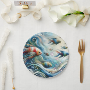 Assiettes En Carton Art sous-marin du poisson et du corail en acryliqu