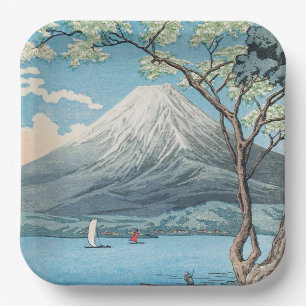 Assiettes En Carton Art vintage du mont Fuji et du lac Yamanaka japona