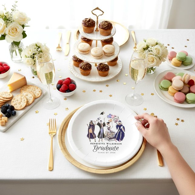 Assiettes En Carton Artistic Graduation Celebration Fashion Sketch  (Créateur téléchargé)