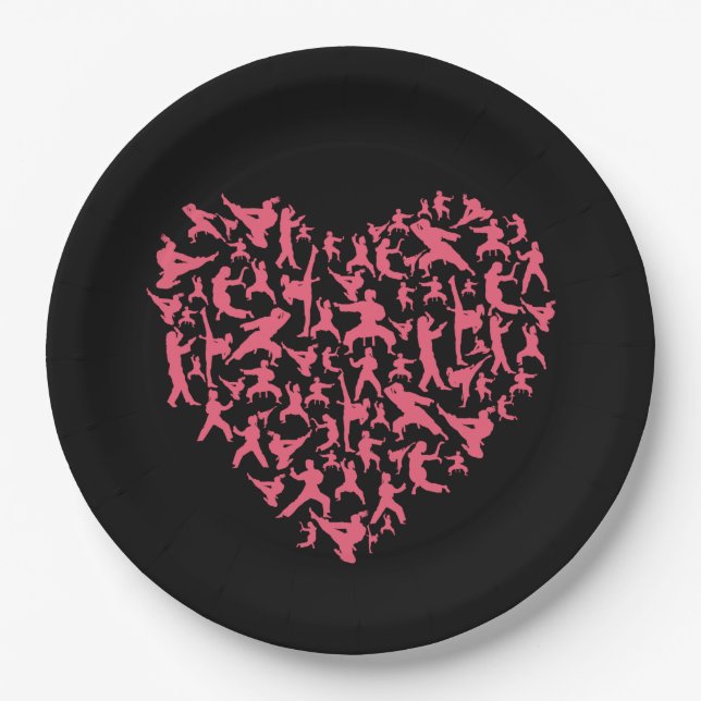 Assiettes En Carton Arts martiaux filles Karate Heart (Devant)