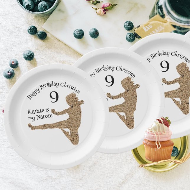 Assiettes En Carton Arts Martiaux Japon Silhouette Karate Boy Annivers (Créateur téléchargé)