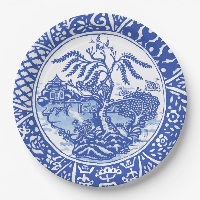 Assiettes En Carton Asiatique Blue Squirrel Oiseau Fox Willow Temple G (Devant)