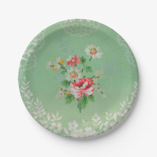 Assiettes En Carton Assez vert avec les plats roses de papier peint