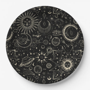 Assiettes En Carton astrologie magique tarot boho motif céleste